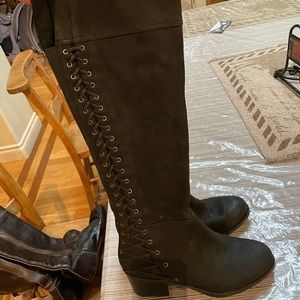 Vince Camuto black leather boots to the knee